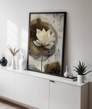 Illustration of a lotus flower with golden accents