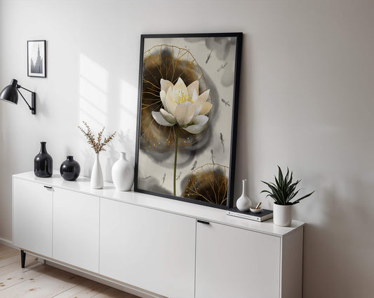 Illustration of a lotus flower with golden accents