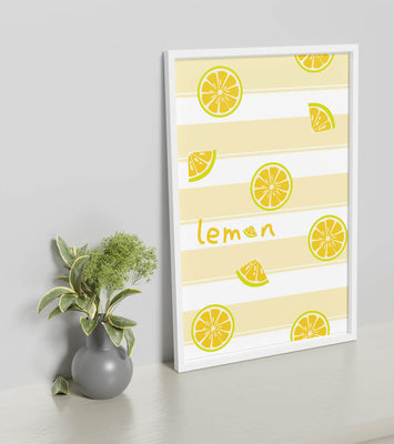 Yellow lemon slices pattern with bold stripes