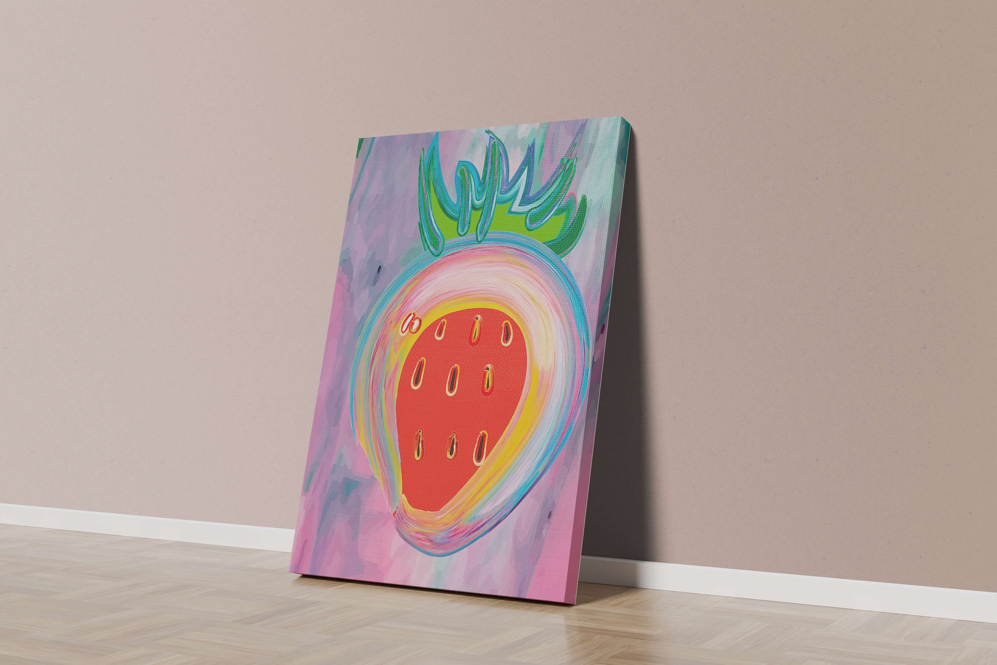 Colorful abstract strawberry with vibrant brush strokes