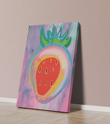 Colorful abstract strawberry with vibrant brush strokes
