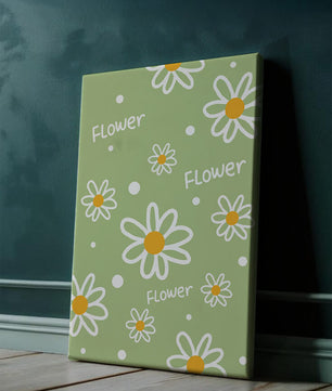 Estampado floral con margaritas sobre fondo verde