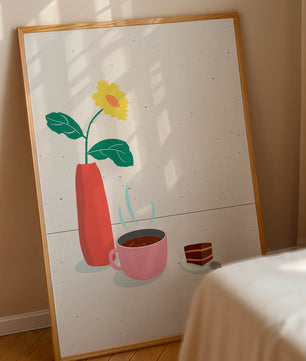 Cozy Breakfast with Coffee, Cake, and Sunflower in Vase - Mi tienda