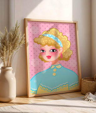 Retro pop art style portrait with polka dot background