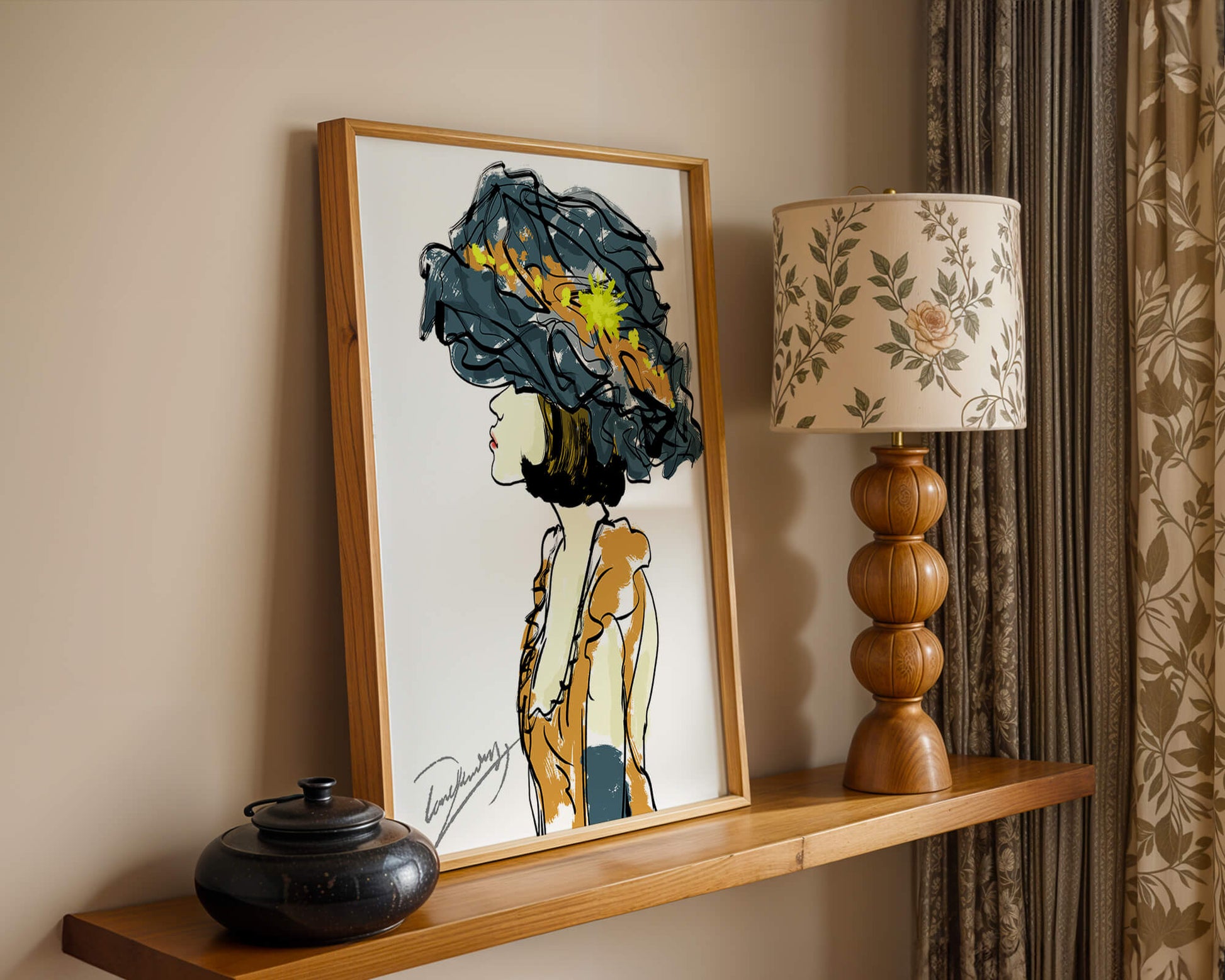 Portrait of a Fashionable Woman with a Large Hat and Gold Accents