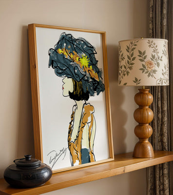 Portrait of a Fashionable Woman with a Large Hat and Gold Accents