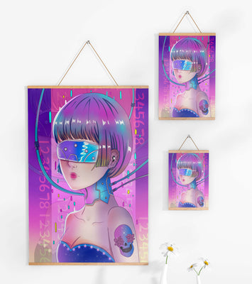 Futuristic Cyberpunk Girl with Neon Colors and Virtual Reality Elements