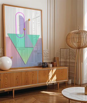 Composition géométrique abstraite avec des couleurs pastel et des éléments dorés