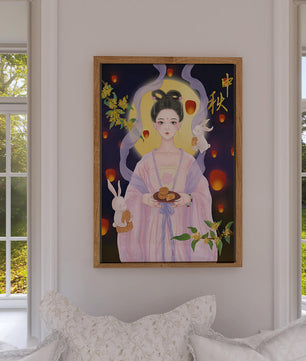 Mid-Autumn Festival Illustration with Moon Goddess and Rabbits