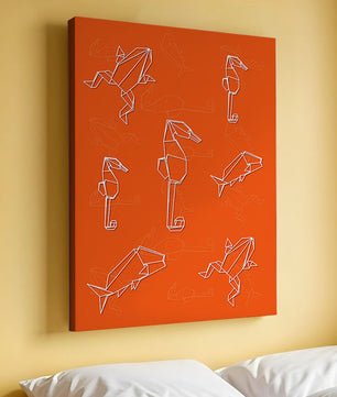 Geometrische Tiermuster auf leuchtend orangefarbenem Hintergrund