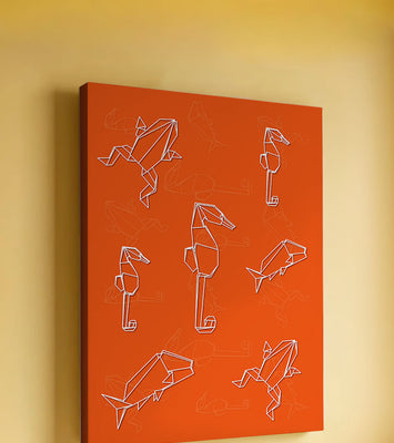 Geometric animal patterns on vibrant orange background