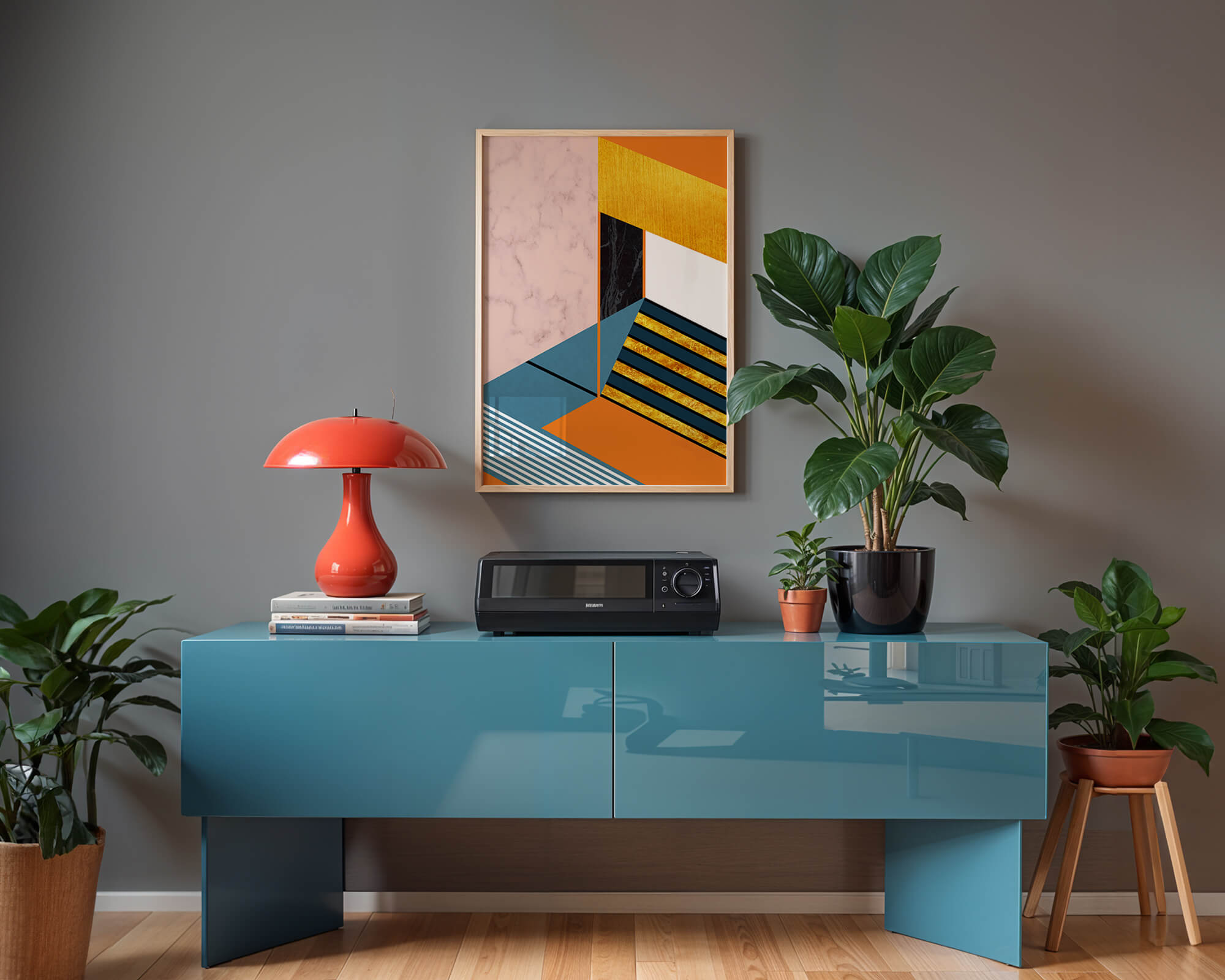 Abstract geometric design with marble and gold textures