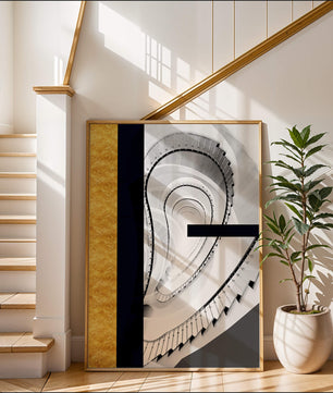 Abstract spiral staircase with a gold accent design
