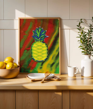 Piña abstracta colorida con fondo vibrante