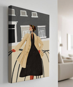 Chic Woman in Vintage Coat Posing Outdoors in Urban Setting