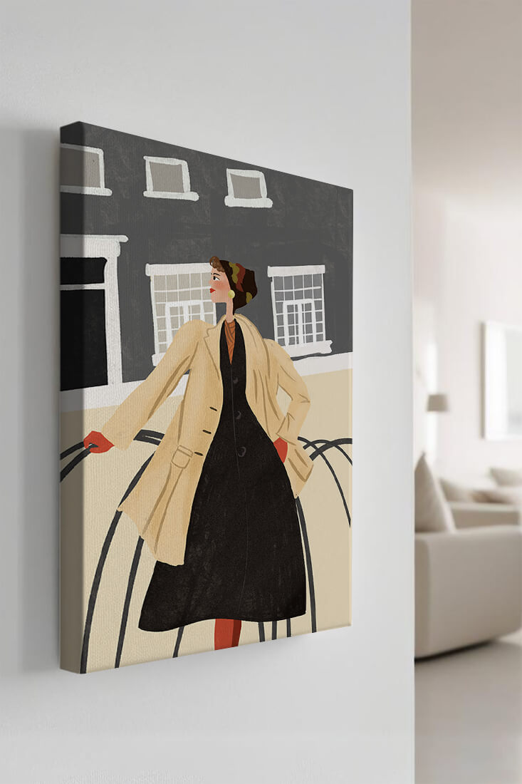 Chic Woman in Vintage Coat Posing Outdoors in Urban Setting