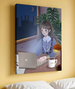 Cozy Evening Work from Home Setting with Laptop and Coffee