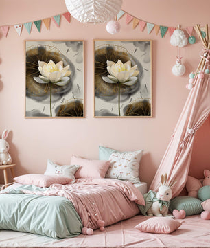 Illustration of a lotus flower with golden accents