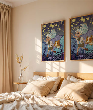 Whimsical Adventure in a Magical Night Sky Landscape