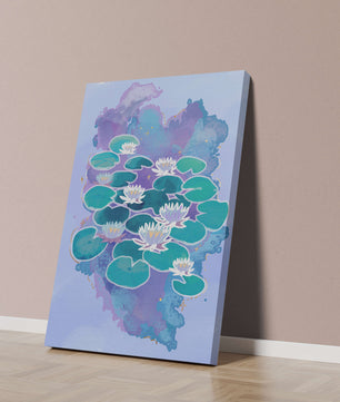 Serene aquatic scene with water lilies on abstract colorful background