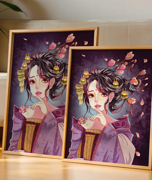 Retrato de anime elegante con acentos florales y dorados