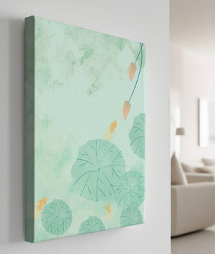 Serene Pond Scene with Goldfish and Lotus Leaves