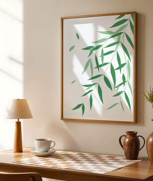 Illustration artistique de feuilles vertes élégantes sur fond noir