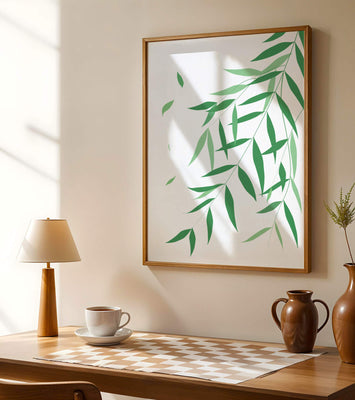 Elegant green leaves on black background art illustration