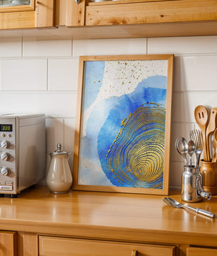 Abstract Watercolor Art with Gold Accents and Circular Pattern Design - Mi tienda