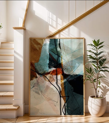 Abstract watercolor artwork with dynamic lines and colors
