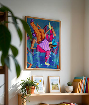 Colorful breakdancer in dynamic urban artwork