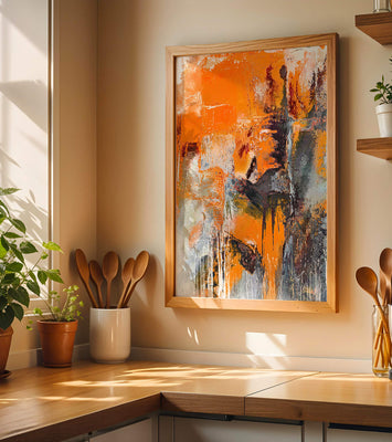 Abstract Orange and Grey Textured Art