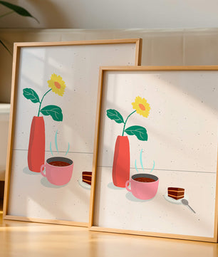 Cozy Breakfast with Coffee, Cake, and Sunflower in Vase - Mi tienda