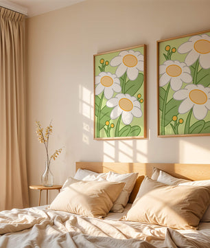 Charming illustrated daisies on a green background