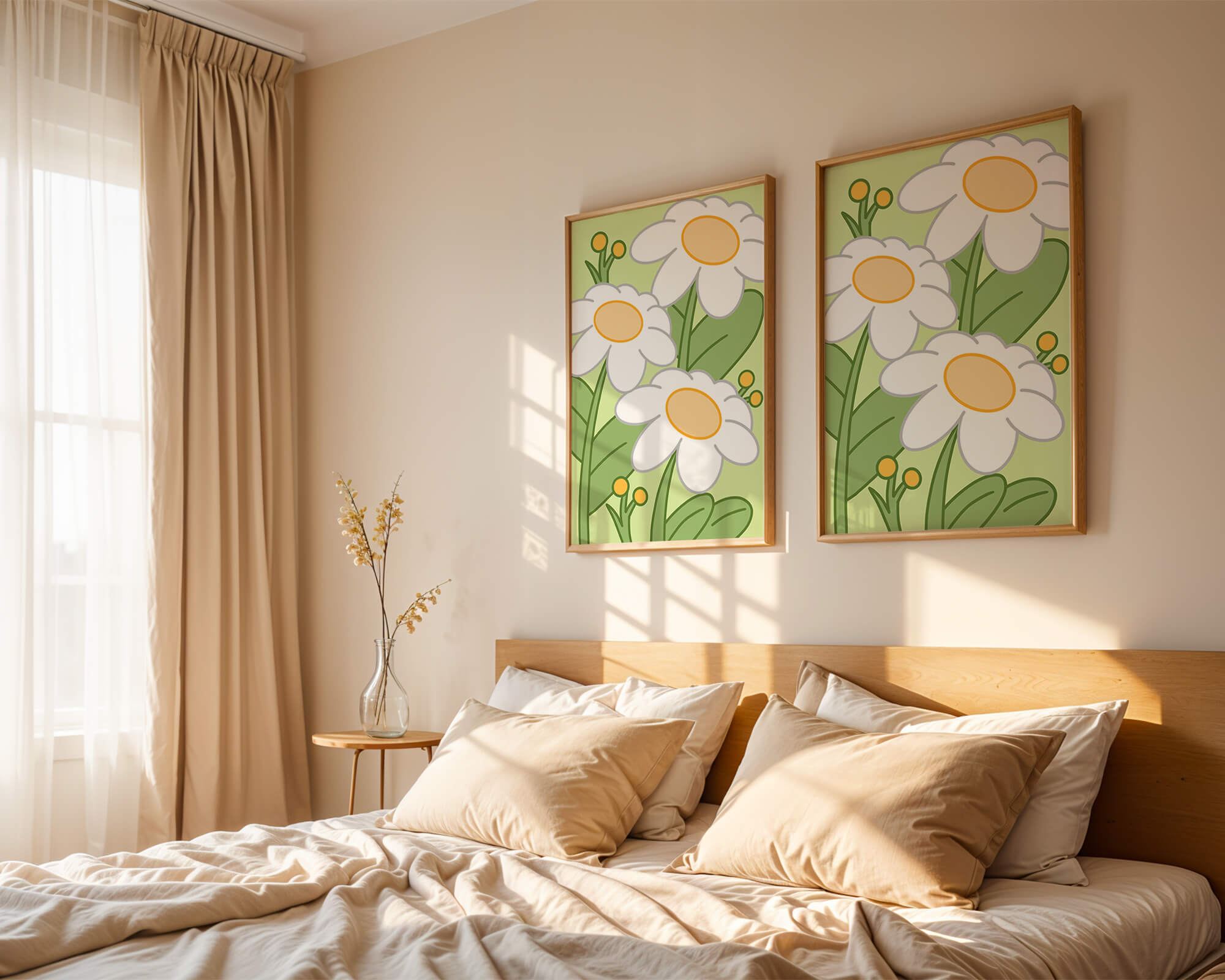Charming illustrated daisies on a green background