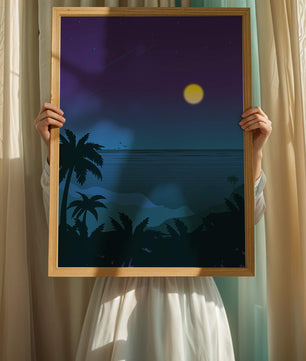 Serene Tropical Night Scene With Palm Trees and Moonlit Ocean - Mi tienda