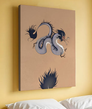 Illustration of a mystical dragon with fluid form on a beige background