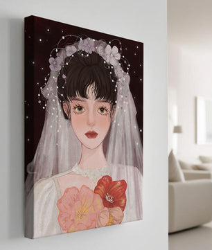 Elegant bridal portrait with floral crown and veil