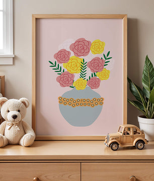 Colorful flower bouquet in a decorative vase illustration