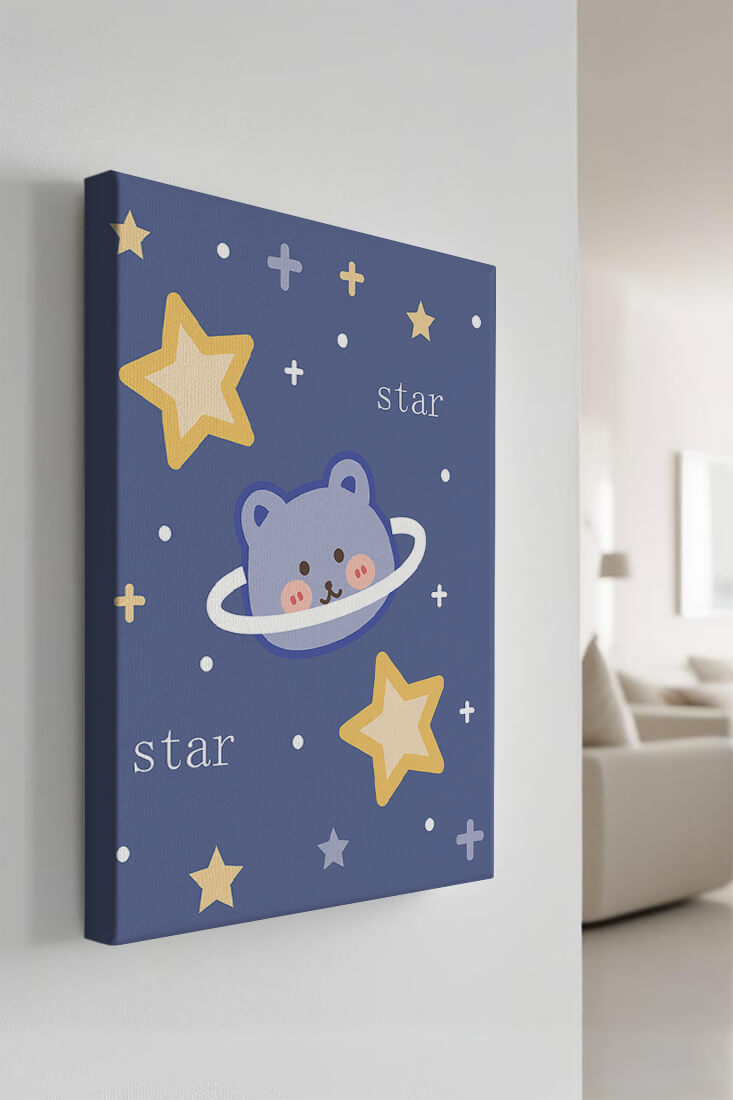 Adorable cartoon bear with stars on a blue background