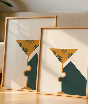 Cocktail Glass with Decorative Floral Design in Minimalist Art Style