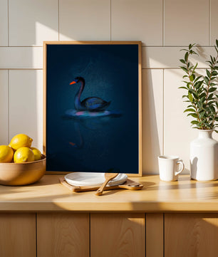 Majestic Black Swan Under Starry Night Sky with Golden Accents - Mi tienda