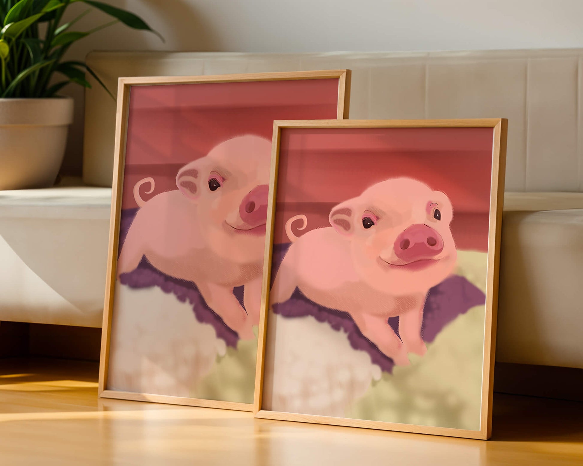 Una encantadora ilustración de un lindo cerdito con un fondo cálido.