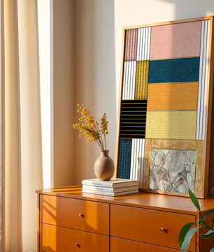 Geometric Abstract Art with Textured Blocks and Gold Accents - Mi tienda