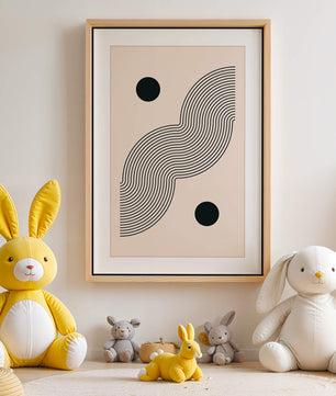 Abstract Minimalist Art with Black Wavy Lines and Circles - Mi tienda