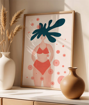 Abstract Illustration of a Woman in Swimwear with Creative Hair Design - Mi tienda