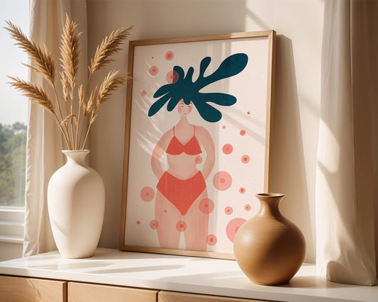 Abstract Illustration of a Woman in Swimwear with Creative Hair Design
