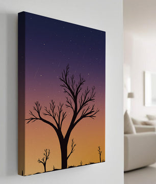 Silhouette Of Tree Against Stunning Sunset Sky With Stars