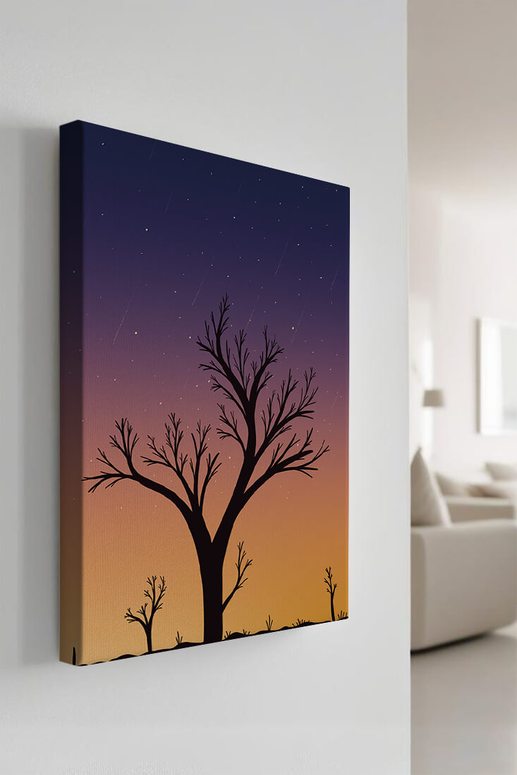 Silhouette Of Tree Against Stunning Sunset Sky With Stars