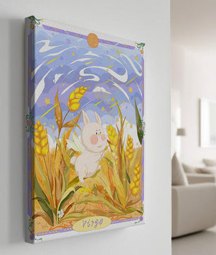 Cute Bunny in Wheat Field with Virgo Zodiac Theme